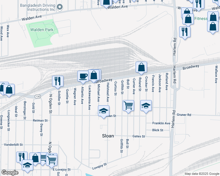 map of restaurants, bars, coffee shops, grocery stores, and more near 293 Halstead Avenue in Buffalo