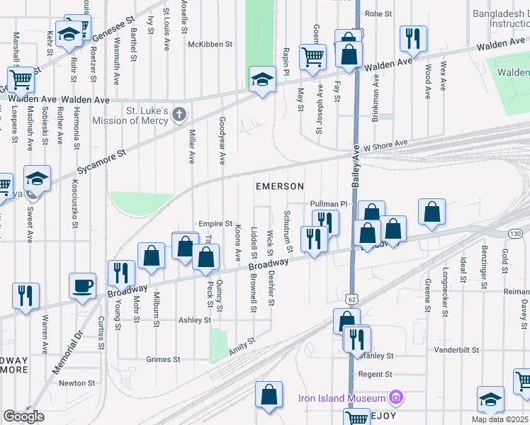 map of restaurants, bars, coffee shops, grocery stores, and more near 80 Wick Street in Buffalo