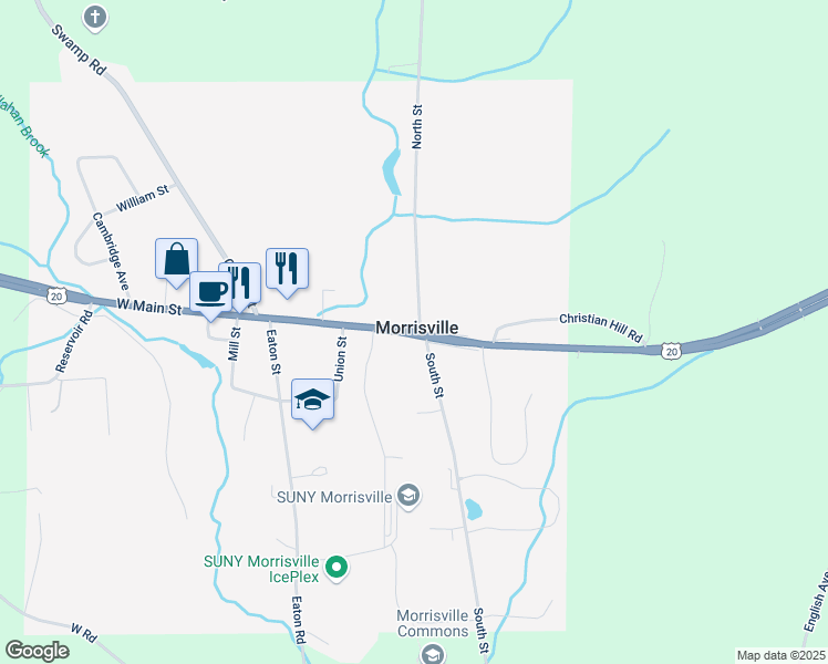 map of restaurants, bars, coffee shops, grocery stores, and more near Main Street in Morrisville