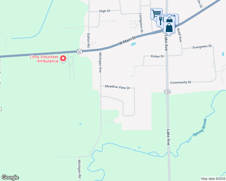 map of restaurants, bars, coffee shops, grocery stores, and more near 7172 Meadowview Drive in Lima