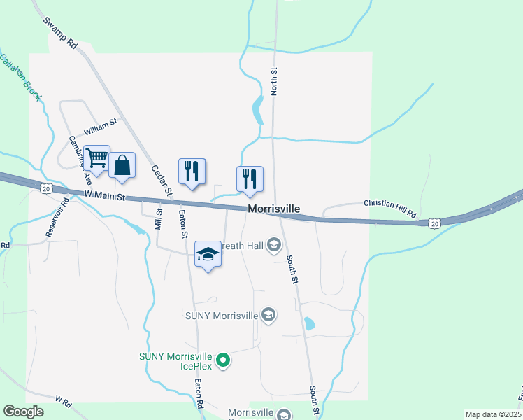 map of restaurants, bars, coffee shops, grocery stores, and more near Main Street in Morrisville