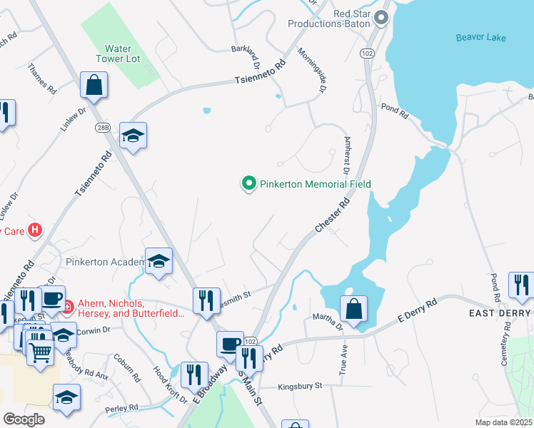 map of restaurants, bars, coffee shops, grocery stores, and more near 4 Pembroke Drive in Derry