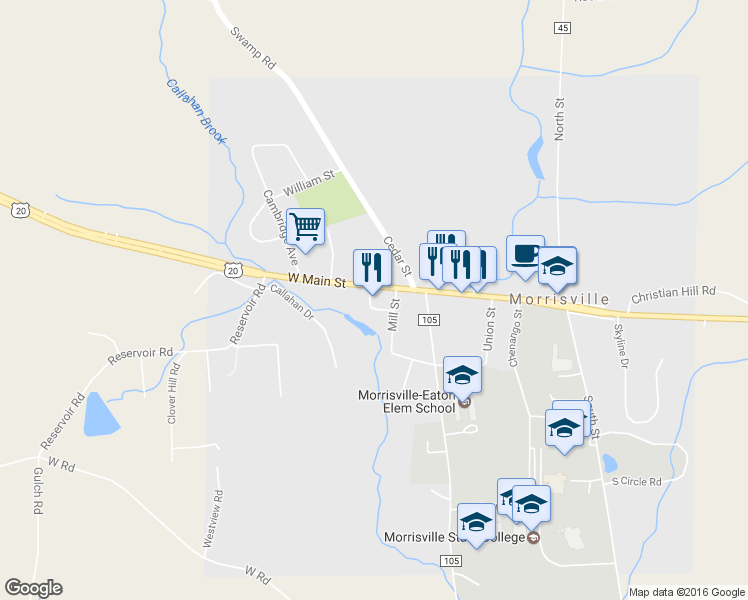 map of restaurants, bars, coffee shops, grocery stores, and more near 37 West Main Street in Morrisville