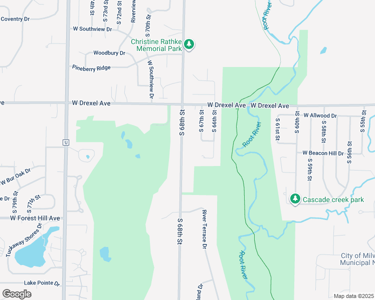 map of restaurants, bars, coffee shops, grocery stores, and more near 8020 South 68th Street in Franklin