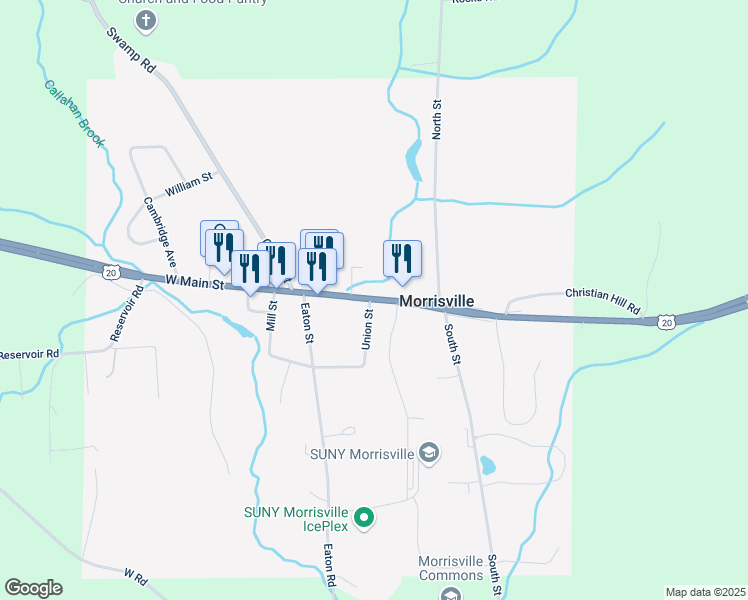 map of restaurants, bars, coffee shops, grocery stores, and more near 44 Main Street in Morrisville