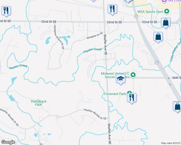 map of restaurants, bars, coffee shops, grocery stores, and more near 3000-3198 Creek Drive in Kentwood
