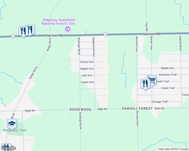 map of restaurants, bars, coffee shops, grocery stores, and more near 884 Ridgewood Avenue in Fort Erie