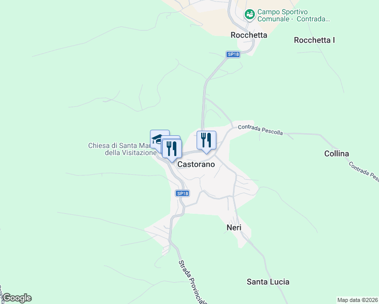 map of restaurants, bars, coffee shops, grocery stores, and more near Strada Provinciale 18 in Castorano