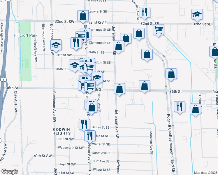 map of restaurants, bars, coffee shops, grocery stores, and more near 137 36th Street Southeast in Grand Rapids
