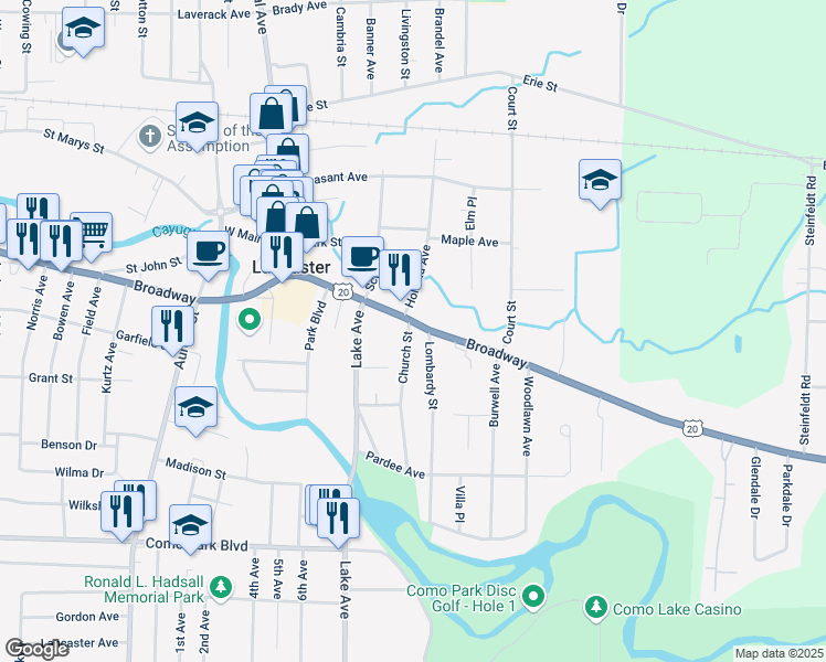 map of restaurants, bars, coffee shops, grocery stores, and more near 9 Church Street in Lancaster