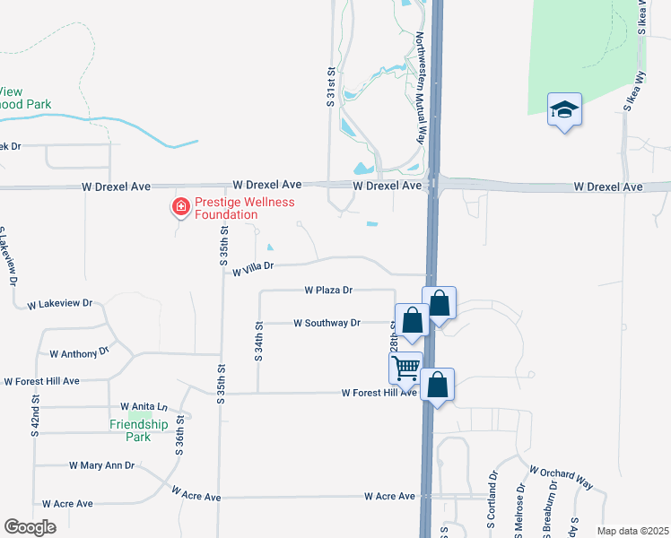 map of restaurants, bars, coffee shops, grocery stores, and more near 3120 West Plaza Drive in Franklin