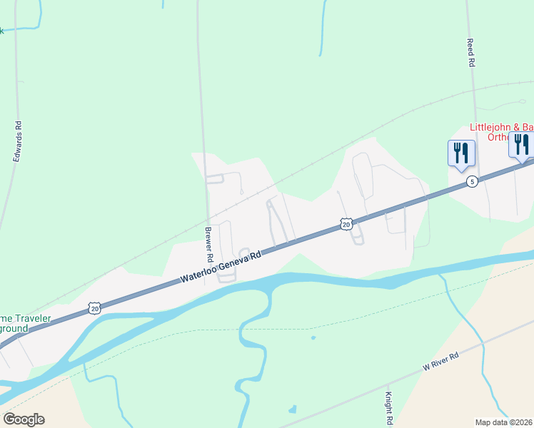 map of restaurants, bars, coffee shops, grocery stores, and more near 941 Waterloo Geneva Road in Waterloo