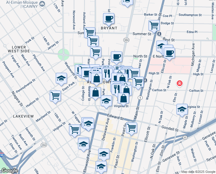 map of restaurants, bars, coffee shops, grocery stores, and more near 534 Delaware Avenue in Buffalo