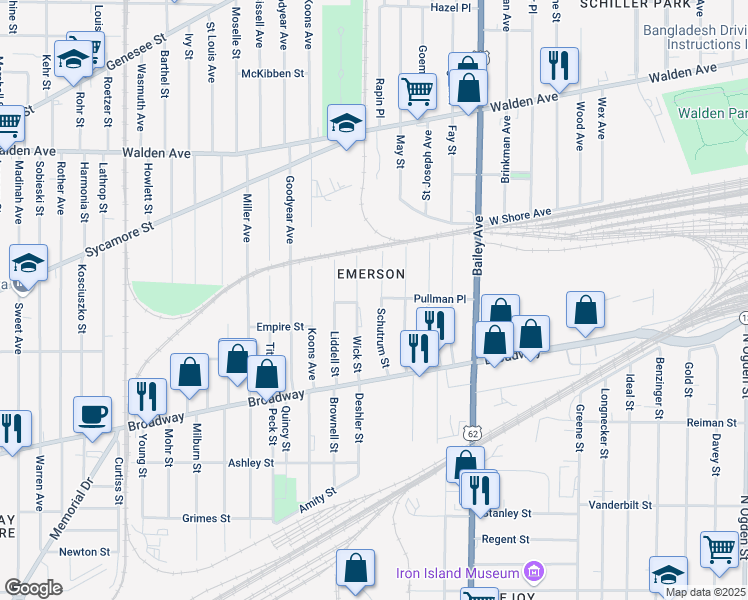 map of restaurants, bars, coffee shops, grocery stores, and more near 80 Wick Street in Buffalo