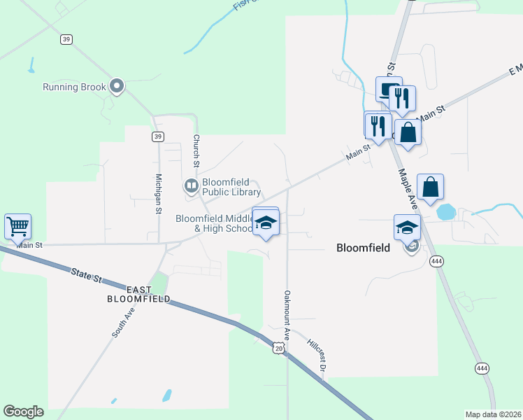 map of restaurants, bars, coffee shops, grocery stores, and more near 70 Main Street in Bloomfield