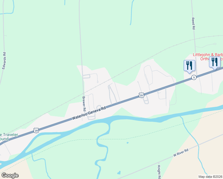 map of restaurants, bars, coffee shops, grocery stores, and more near 941 Waterloo Geneva Road in Waterloo