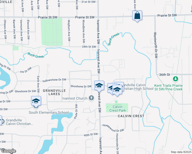 map of restaurants, bars, coffee shops, grocery stores, and more near 3601 Ivanrest Avenue Southwest in Wyoming