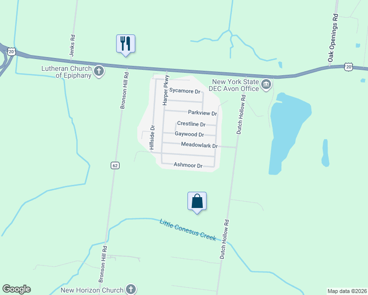 map of restaurants, bars, coffee shops, grocery stores, and more near 80 Hillside Drive in Avon