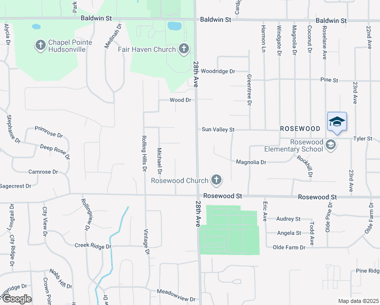 map of restaurants, bars, coffee shops, grocery stores, and more near 7201 28th Avenue in Hudsonville