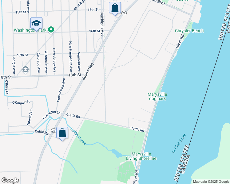 map of restaurants, bars, coffee shops, grocery stores, and more near 1765 Michigan Avenue in Marysville
