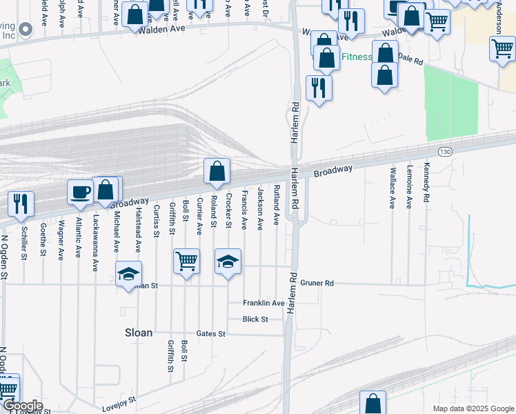 map of restaurants, bars, coffee shops, grocery stores, and more near 133 Jackson Avenue in Buffalo