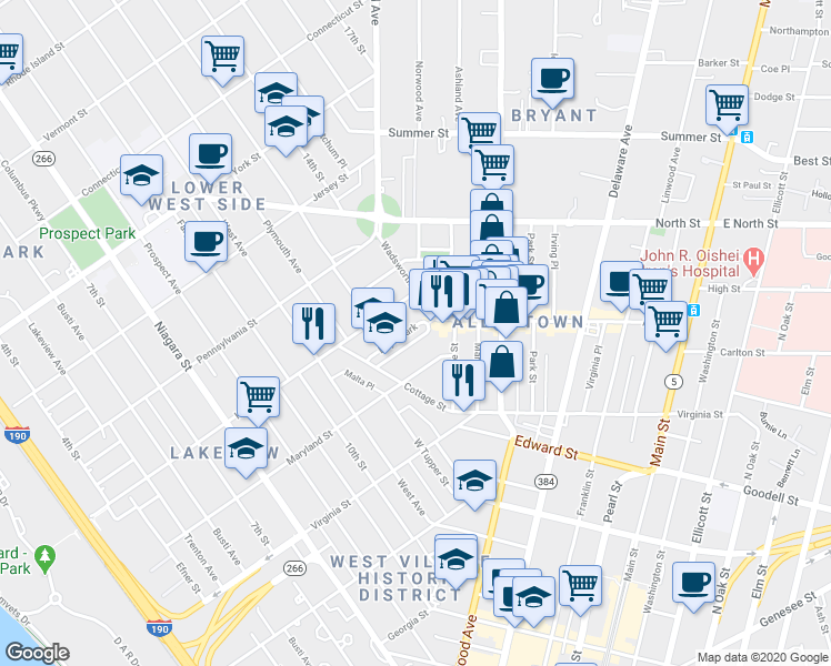 map of restaurants, bars, coffee shops, grocery stores, and more near 35 Days Park in Buffalo