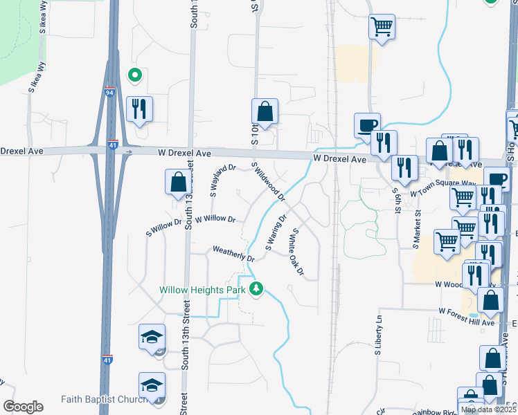 map of restaurants, bars, coffee shops, grocery stores, and more near 8028 South Wake Forest Drive in Oak Creek