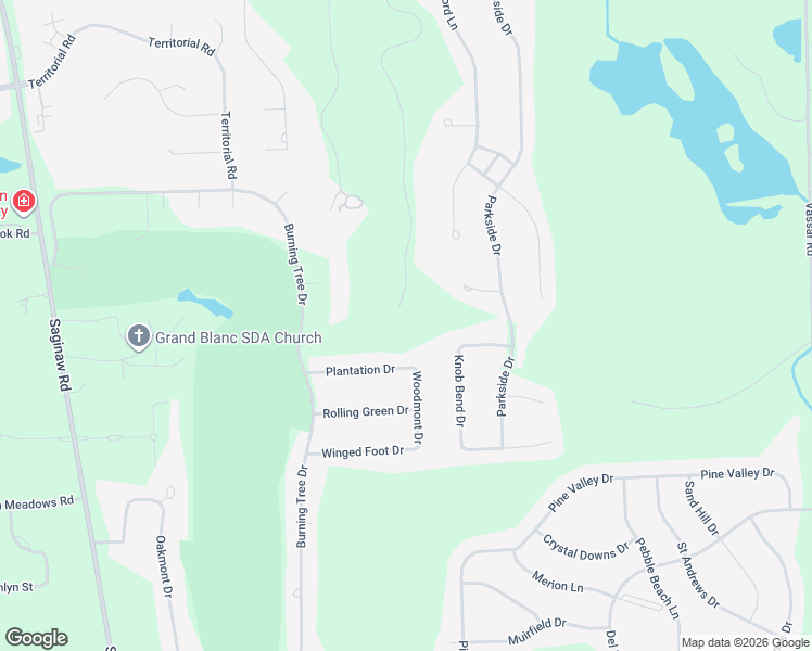 map of restaurants, bars, coffee shops, grocery stores, and more near 6111 Plantation Drive in Grand Blanc