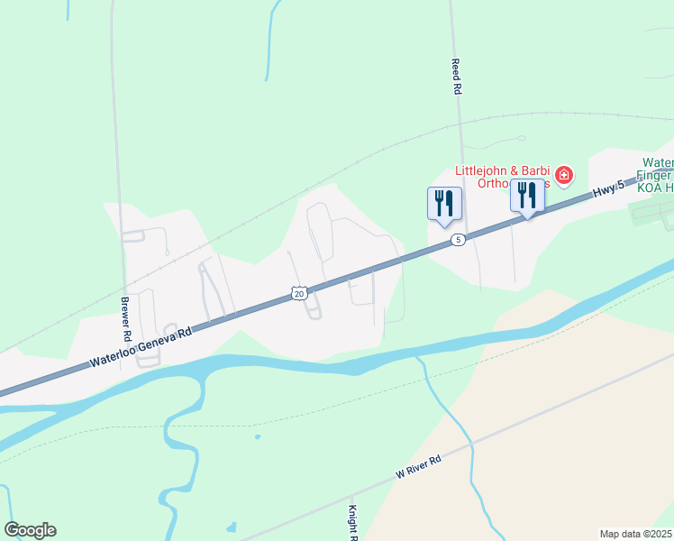map of restaurants, bars, coffee shops, grocery stores, and more near 1034 Waterloo Geneva Road in Waterloo