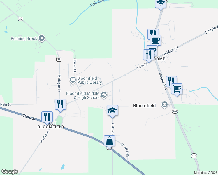 map of restaurants, bars, coffee shops, grocery stores, and more near 70 Main Street in Bloomfield