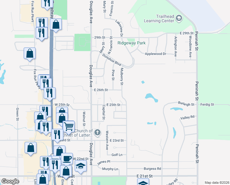 map of restaurants, bars, coffee shops, grocery stores, and more near 200-398 E 25th St in Yankton