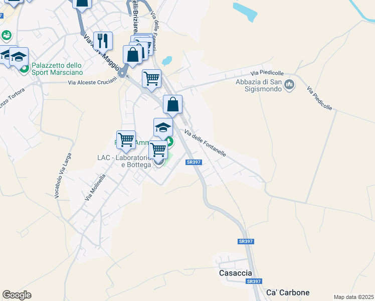 map of restaurants, bars, coffee shops, grocery stores, and more near 3 Via delle Fontanelle in Marsciano
