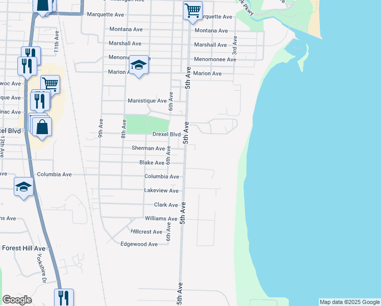 map of restaurants, bars, coffee shops, grocery stores, and more near 3108 5th Avenue in South Milwaukee