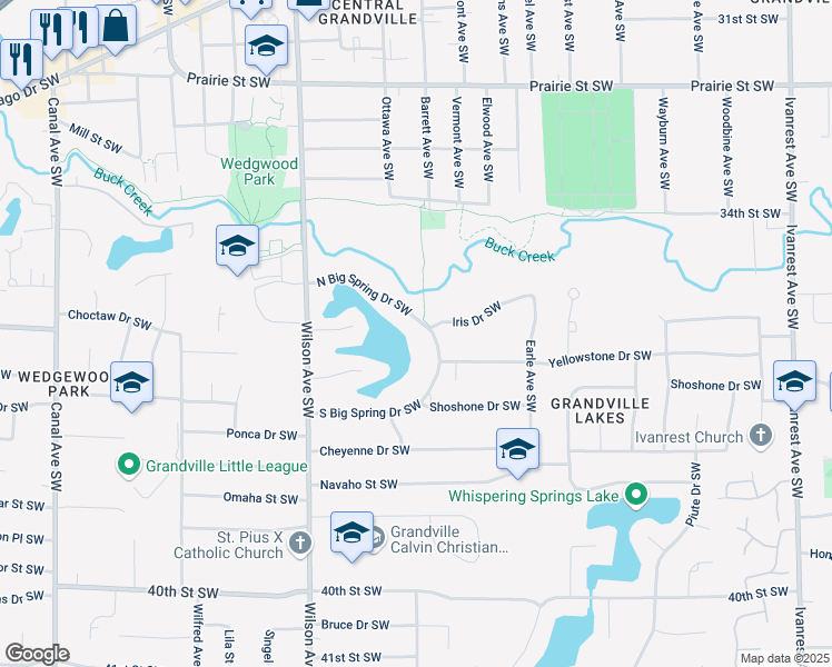 map of restaurants, bars, coffee shops, grocery stores, and more near 3860 North Big Spring Drive Southwest in Grandville