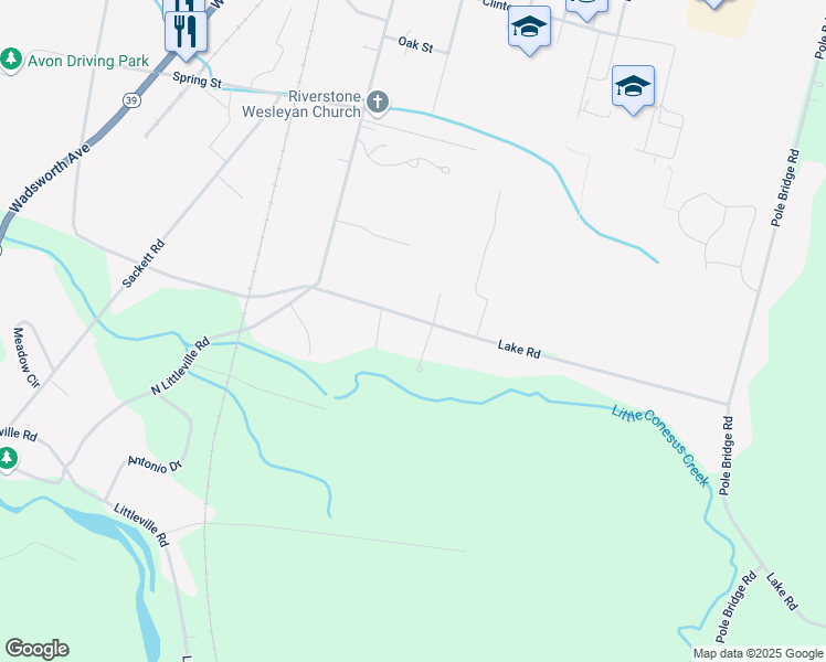 map of restaurants, bars, coffee shops, grocery stores, and more near 46 Lake Road in Avon