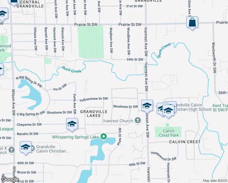 map of restaurants, bars, coffee shops, grocery stores, and more near 3396 Tomahawk Drive Southwest in Grandville