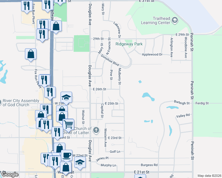 map of restaurants, bars, coffee shops, grocery stores, and more near 2600 Pine Street in Yankton
