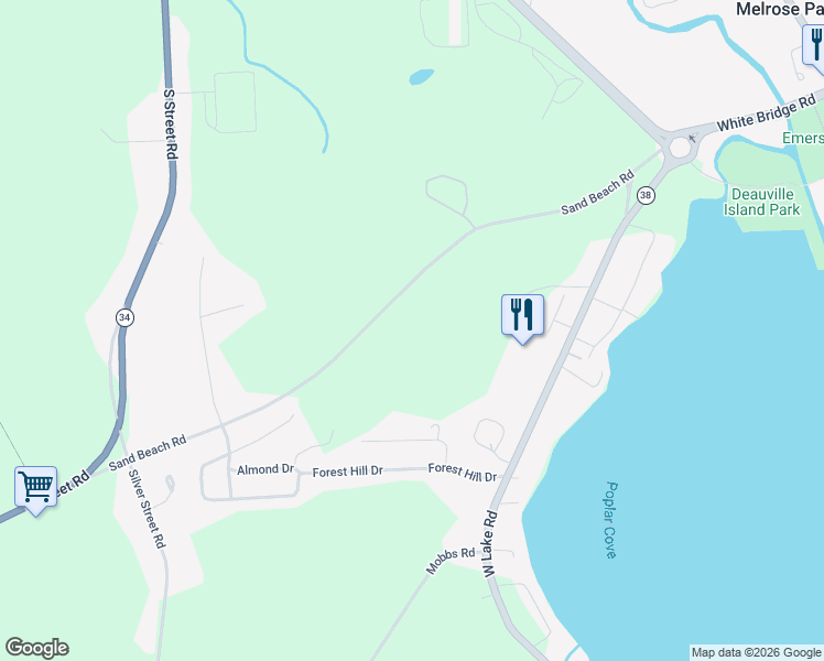 map of restaurants, bars, coffee shops, grocery stores, and more near 2792 Sand Beach Road in Auburn