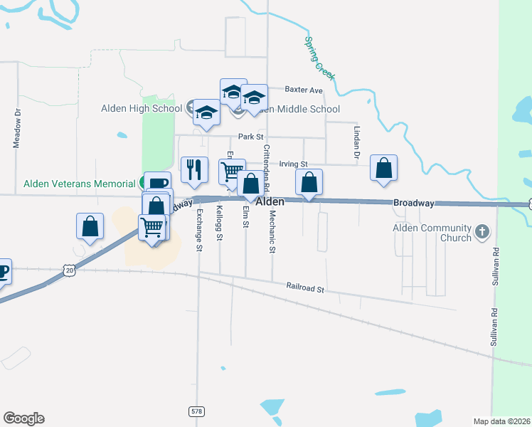 map of restaurants, bars, coffee shops, grocery stores, and more near in Alden
