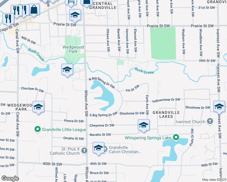 map of restaurants, bars, coffee shops, grocery stores, and more near 3860 N Big Spring Drive Southwest in Grandville