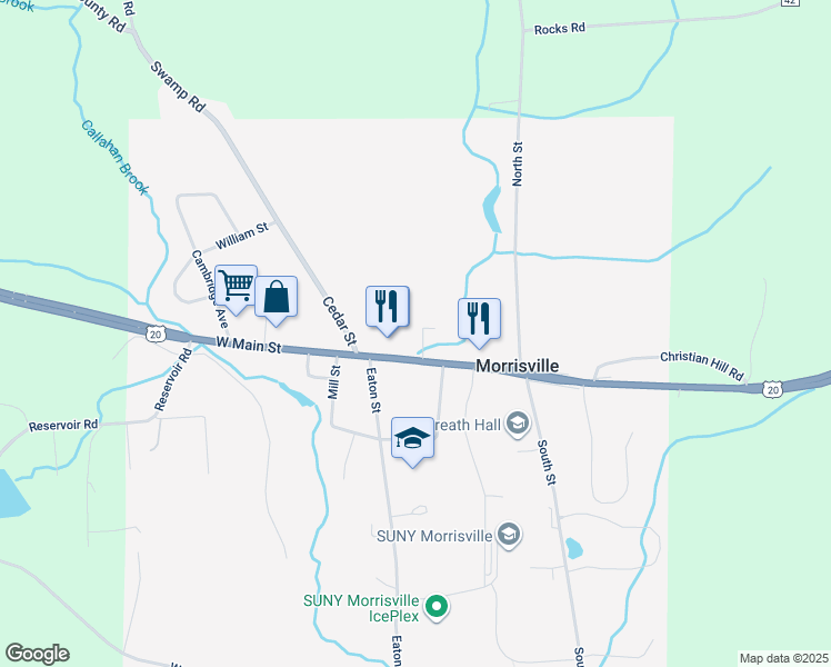 map of restaurants, bars, coffee shops, grocery stores, and more near 55 Main Street in Morrisville