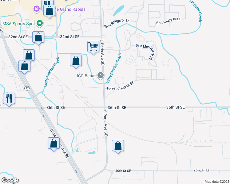 map of restaurants, bars, coffee shops, grocery stores, and more near 3512 Corner Ridge Drive Southeast in Kentwood