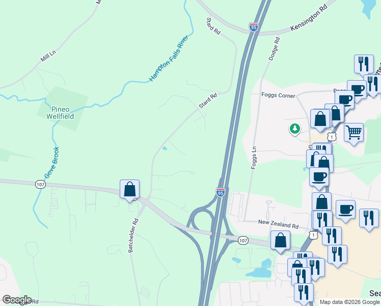 map of restaurants, bars, coffee shops, grocery stores, and more near 30 Stard Road in Seabrook