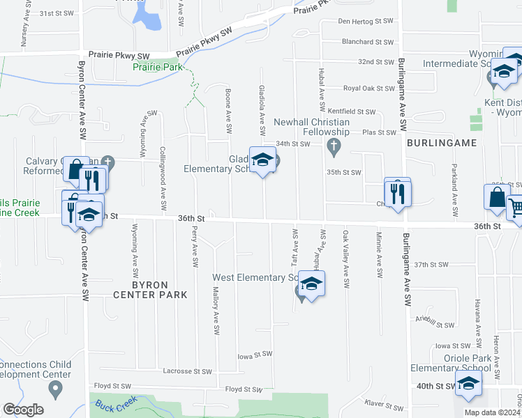map of restaurants, bars, coffee shops, grocery stores, and more near 3587 Gladiola Avenue Southwest in Wyoming
