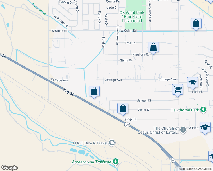 map of restaurants, bars, coffee shops, grocery stores, and more near 1641 Cottage Avenue in Pocatello