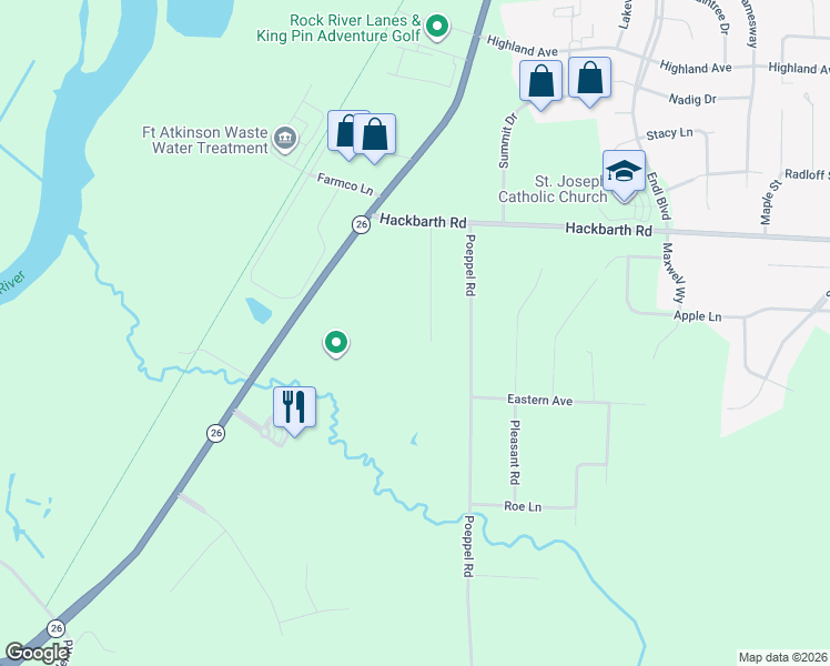 map of restaurants, bars, coffee shops, grocery stores, and more near N1625 Carlin Road in Fort Atkinson