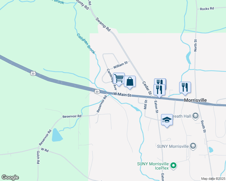 map of restaurants, bars, coffee shops, grocery stores, and more near 54 West Main Street in Morrisville