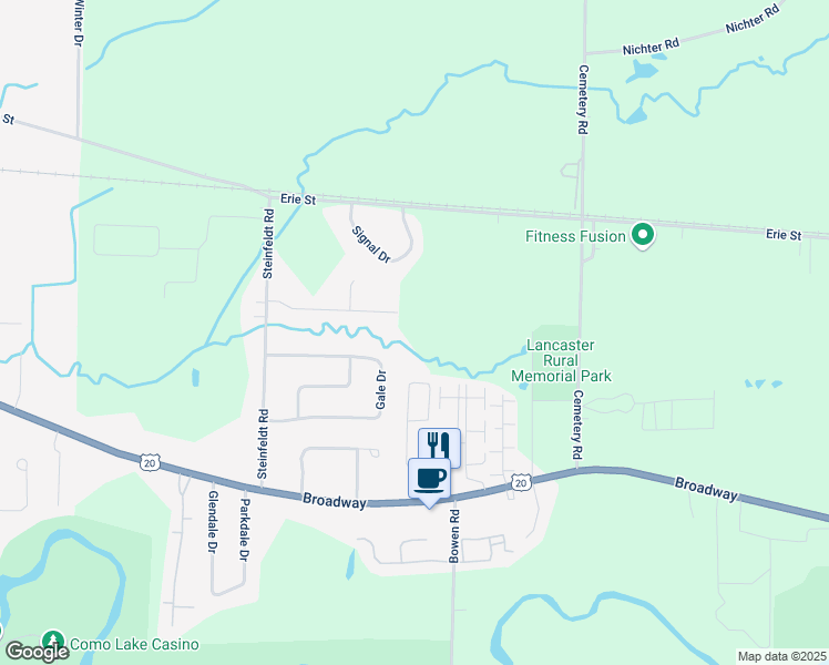 map of restaurants, bars, coffee shops, grocery stores, and more near 5812 Broadway in Lancaster