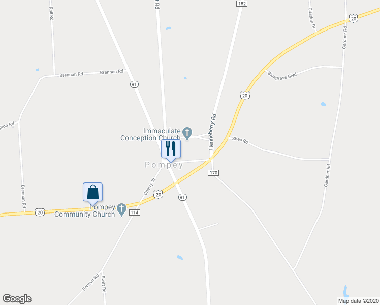 map of restaurants, bars, coffee shops, grocery stores, and more near in Pompey