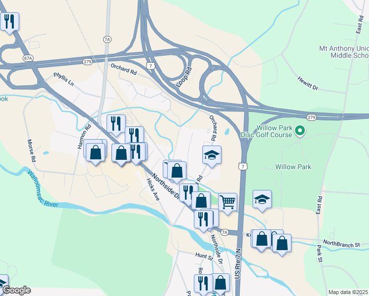 map of restaurants, bars, coffee shops, grocery stores, and more near 8 Shepard Street in Bennington County